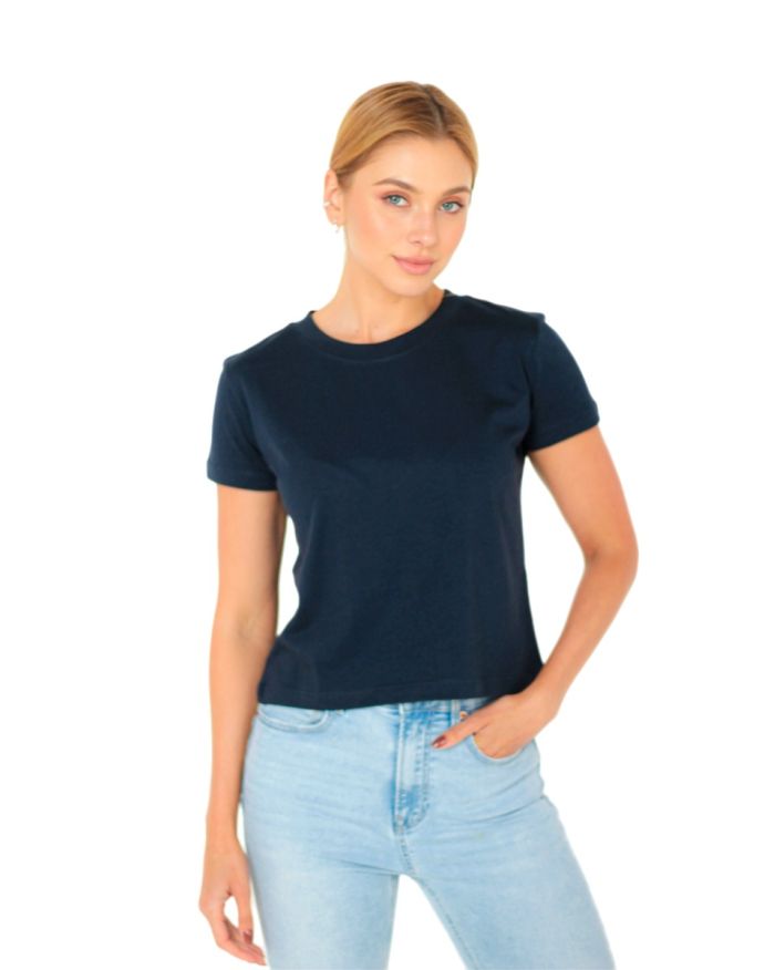 Camiseta Pima iuseu feminina azul marinho-PP